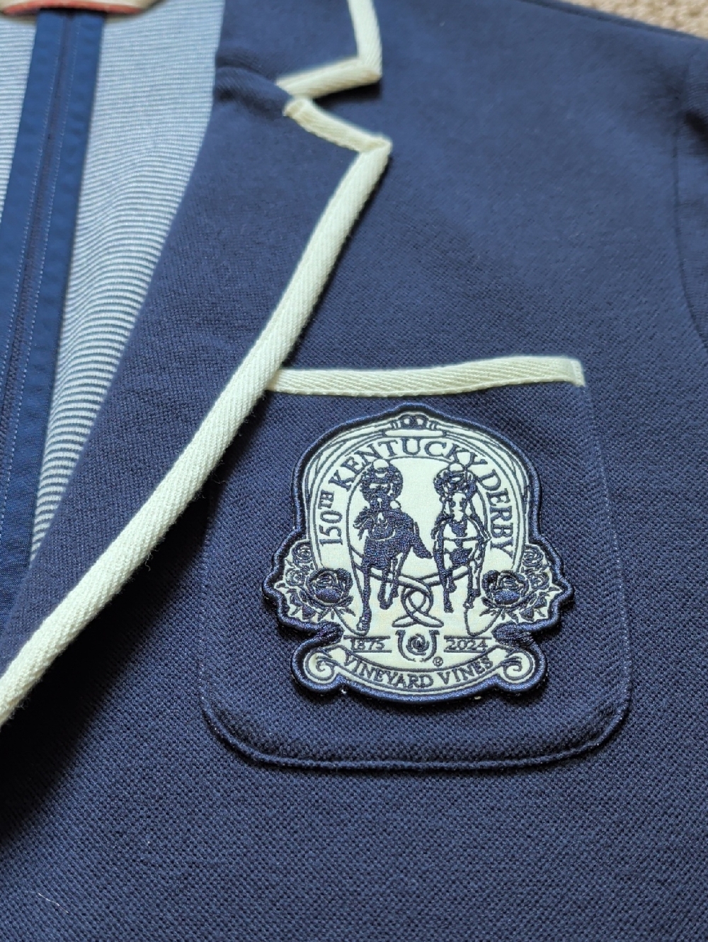 Vineyard Vines Nautical Navy Pique Blazer with Kentucky Derby Crest M